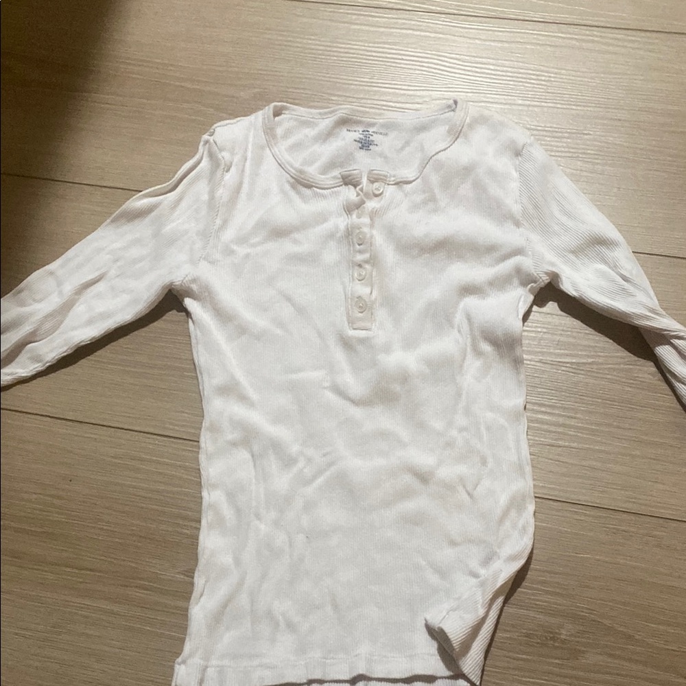 Brandy melville white ribbed henley long sleeve